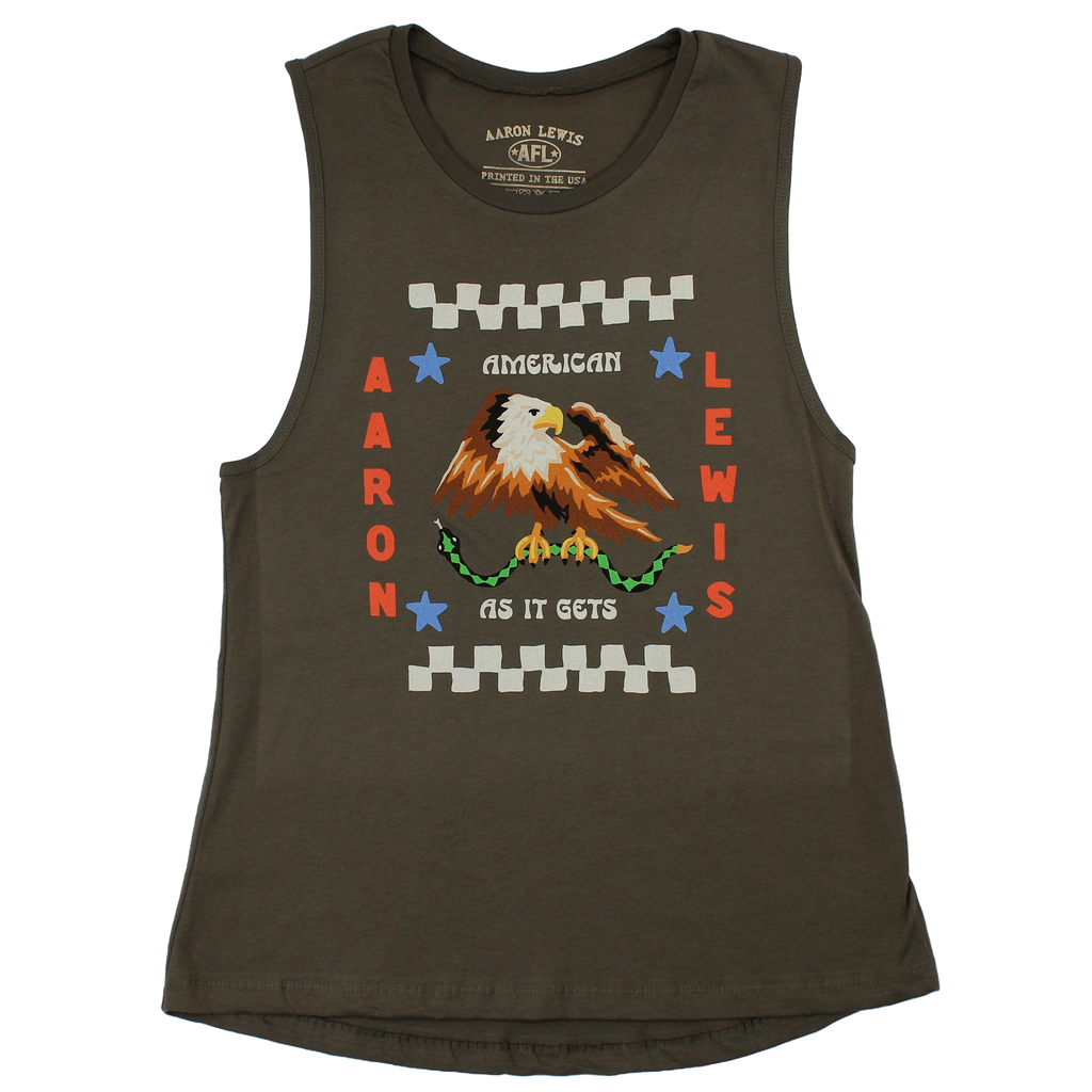 Aaron Lewis Ladies American As It Gets Tank Top (Military Green)